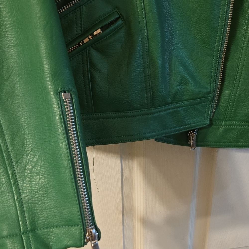 INC International Concepts Vibrant Green Leather Jacket - Picture 3 of 6